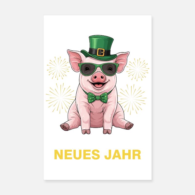 Bonne Année Cochon Porte-Bonheur Poster 20 x 30 cm