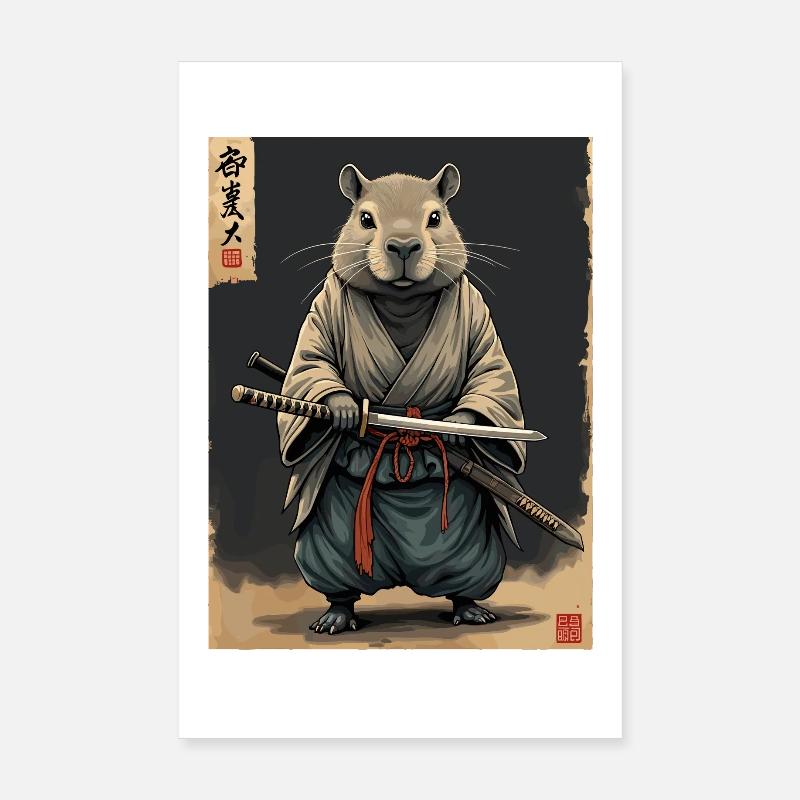 Cappibara Samurai with Katana - Poster 8" x 12" (20x30 cm) - white