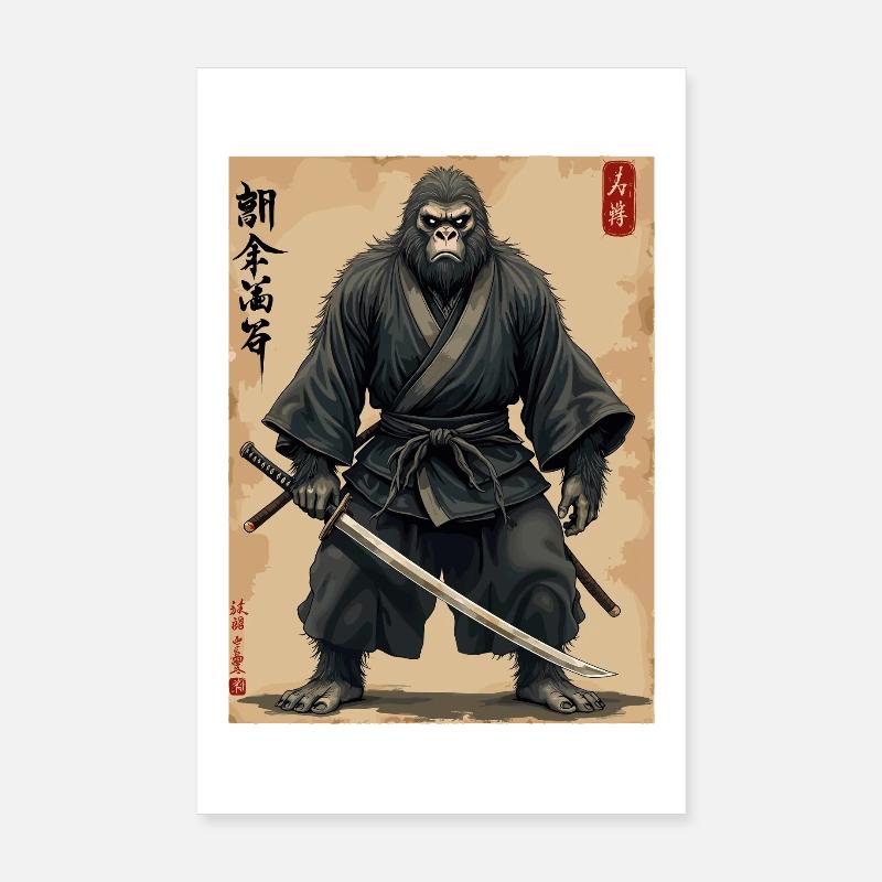 Gorilla Samurai mit Katana Poster 20x30 cm
