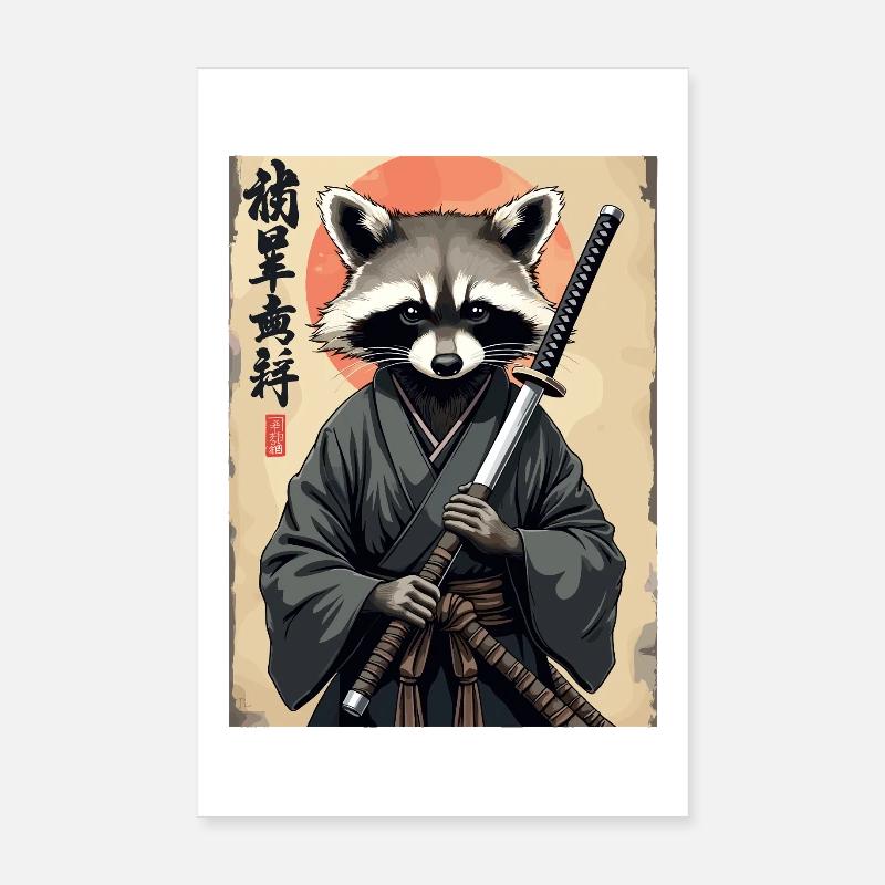 Raccoon Samurai in Kimono Poster 8" x 12" (20x30 cm)