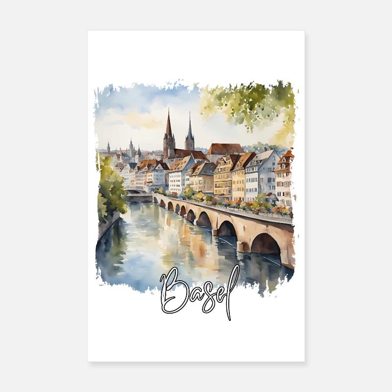Basel Aquarell, Basel Schweiz Poster 20x30 cm