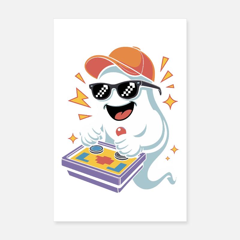 Retro Gamer Halloween Ghost Poster 8" x 12" (20x30 cm)