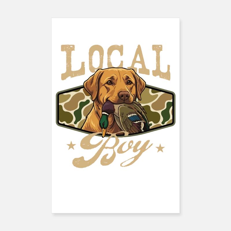 Lokaler Junge Labrador Ente Jagd Sumpfszene - Poster 20x30 cm - Weiß