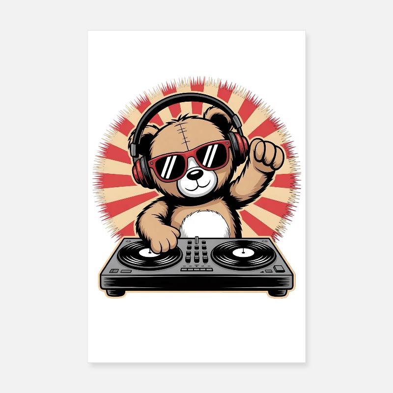 DJ Bär mit Kopfhörern Poster 20x30 cm