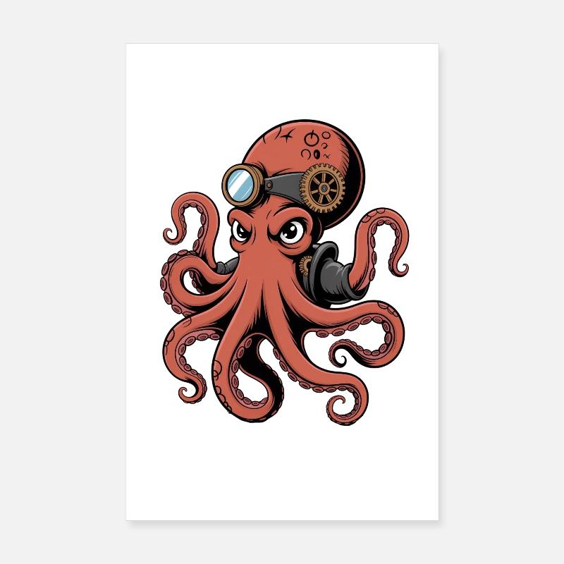 Octopus in steampunk style with monocle Poster 8" x 12" (20x30 cm)