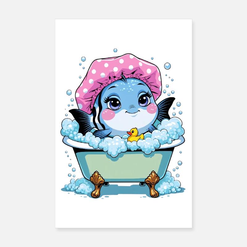 Poisson dans la baignoire rose Poster 20 x 30 cm