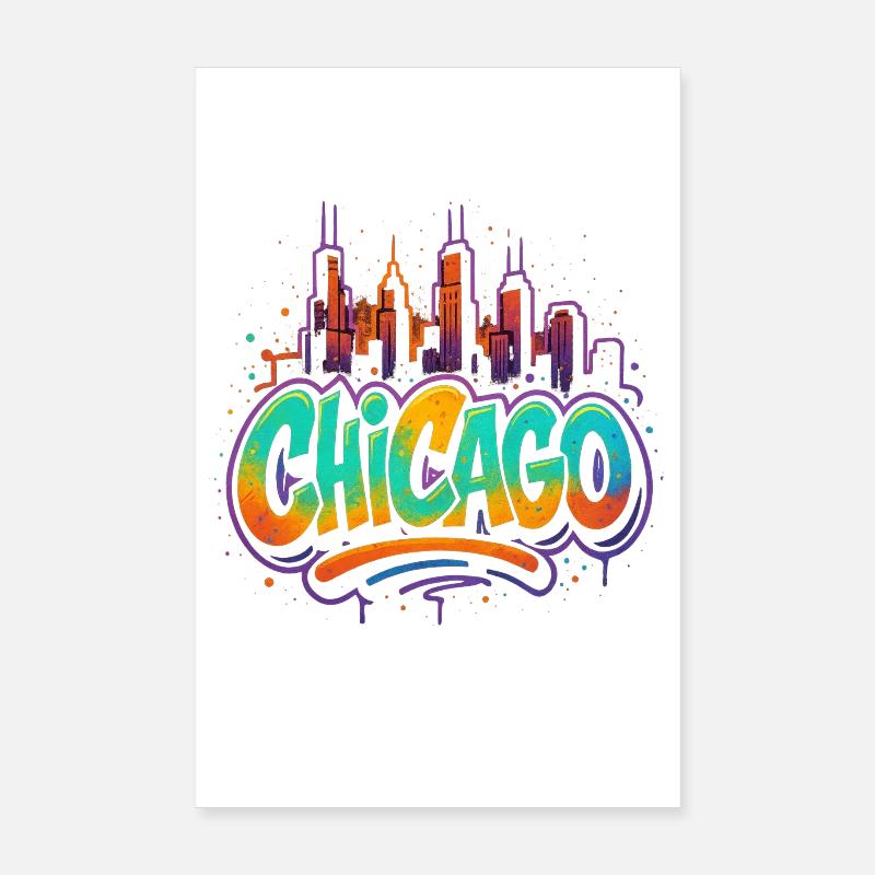Silhouette du graffiti de Chicago Poster 20 x 30 cm