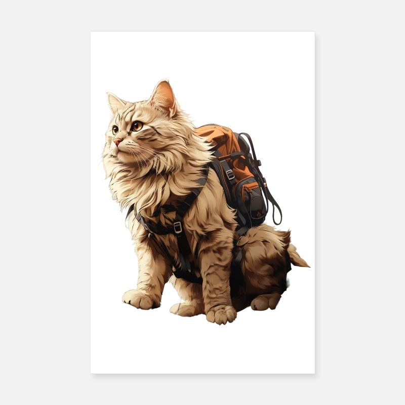 Adventure Cat with Backpack Poster 8" x 12" (20x30 cm)