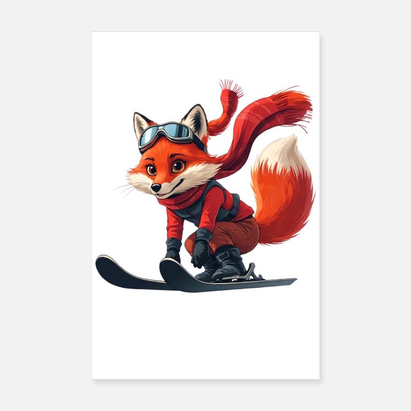 Fuchs Skifahrer Abenteuer Poster 20x30 cm
