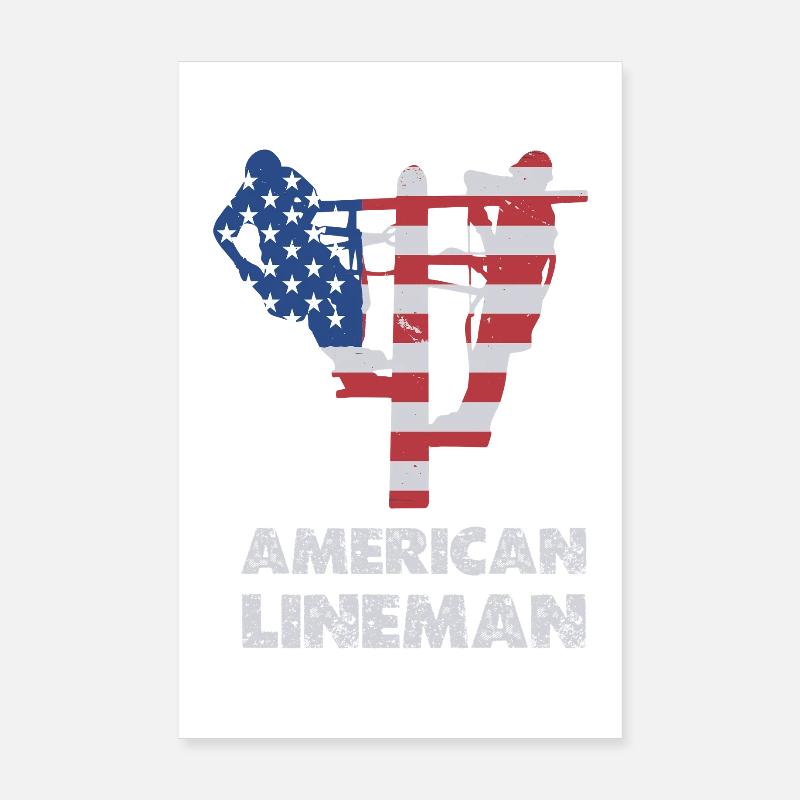 Silhouette du drapeau du monteur de lignes américain Poster 20 x 30 cm