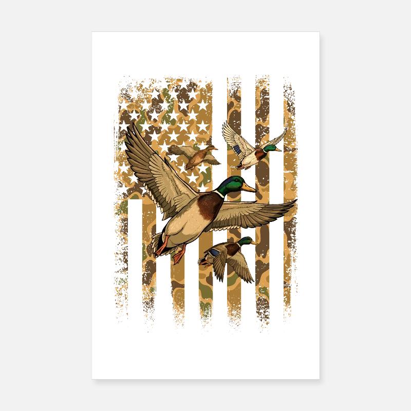 Canards avec camouflage US drapeau Waterfowl Pride Poster 20 x 30 cm