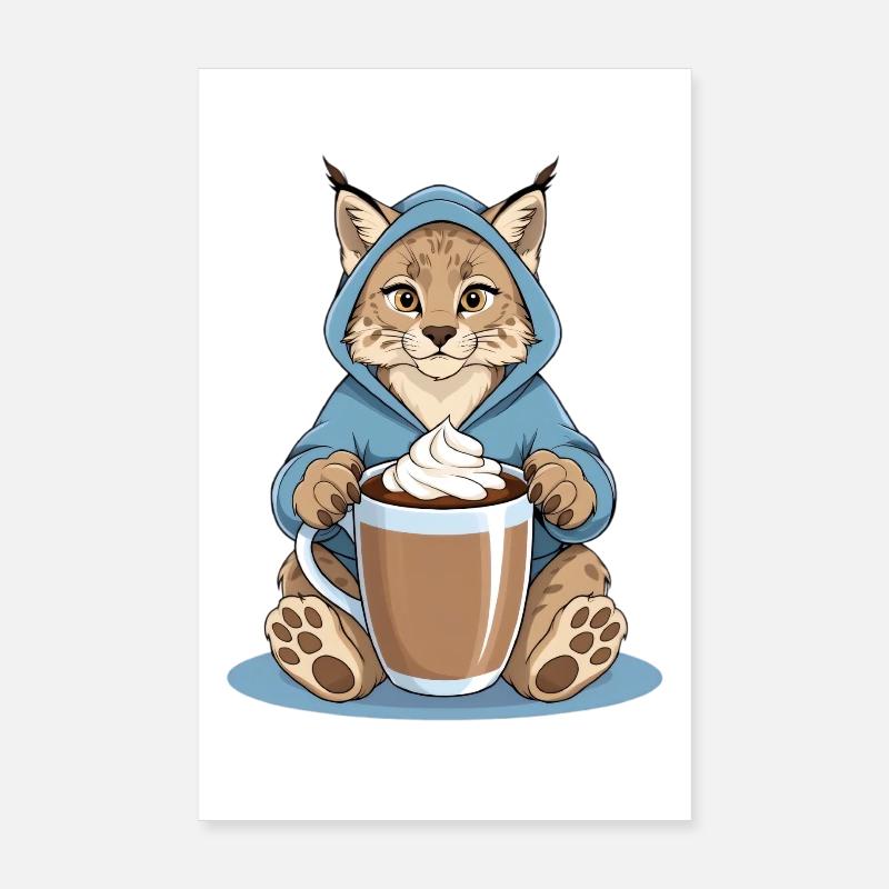 Luchs mit Heissem Getränk Poster 20x30 cm