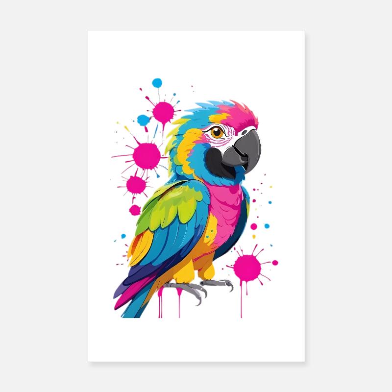 Explosion de couleurs Imprimé perroquet Poster 20 x 30 cm