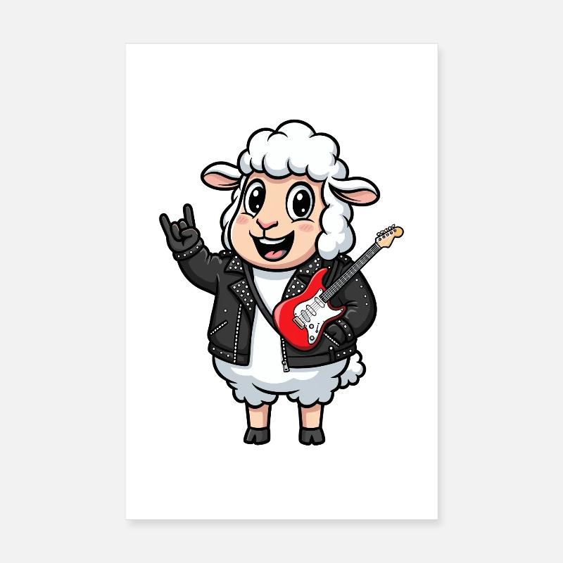 Rocker Sheep avec guitare électrique Poster 20 x 30 cm
