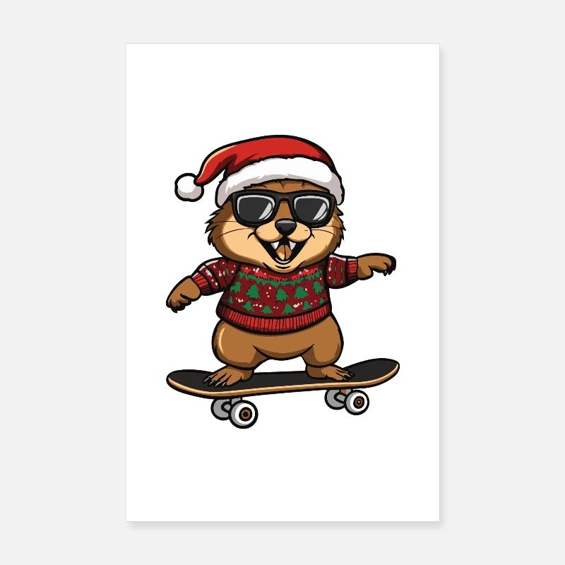 Castor Noël Drôle Poster 20 x 30 cm