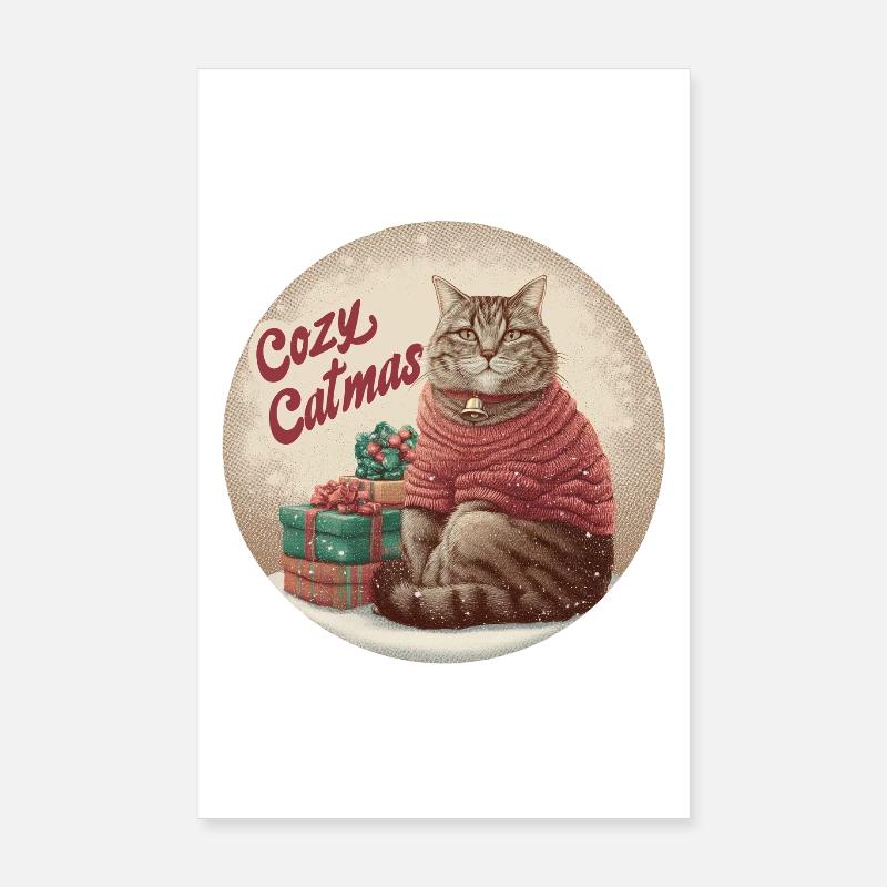 Chemise de chat de Noël Cozy Tabby en pull de Père Noël Poster 20 x 30 cm