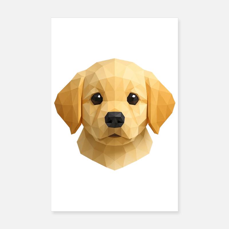 Chiot Golden retriever mignon - Polygon Dog Design - Poster 20 x 30 cm - blanc