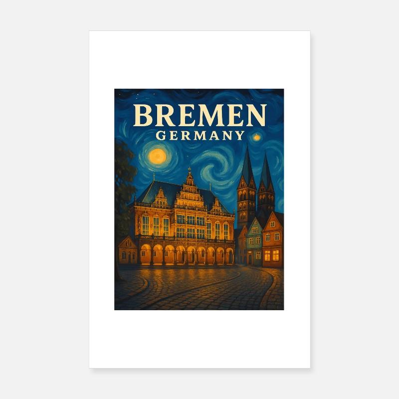 Bremen Night Light Skyline Poster 8" x 12" (20x30 cm)
