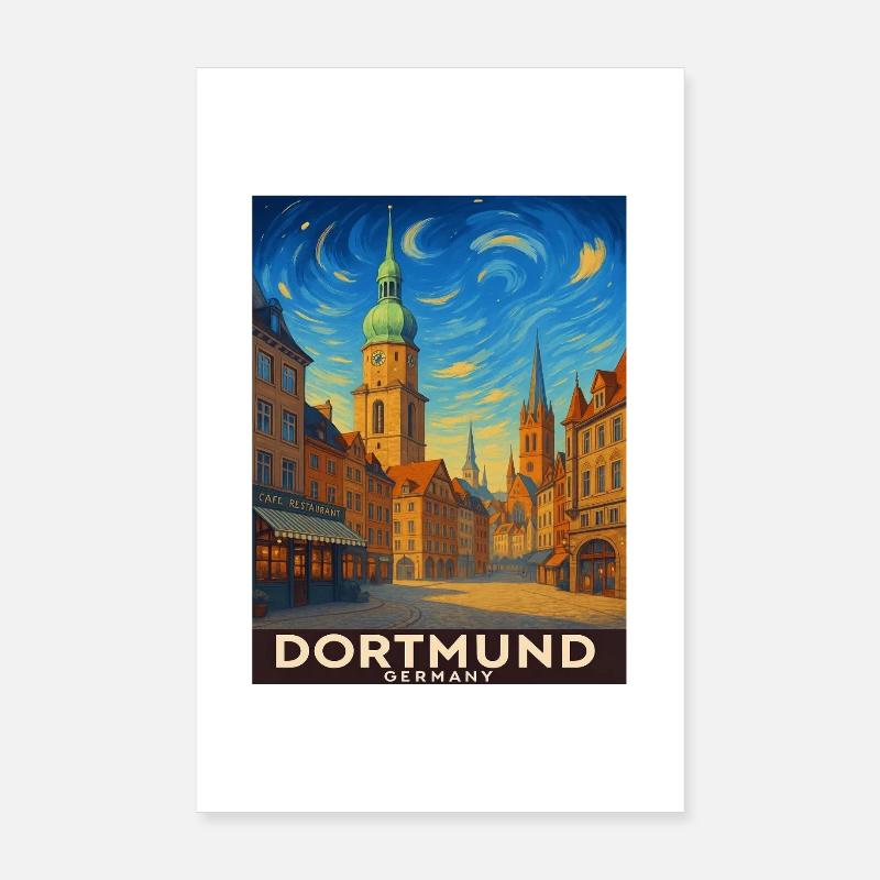 Dortmund Skyline Malerei - Poster 20x30 cm - Weiß