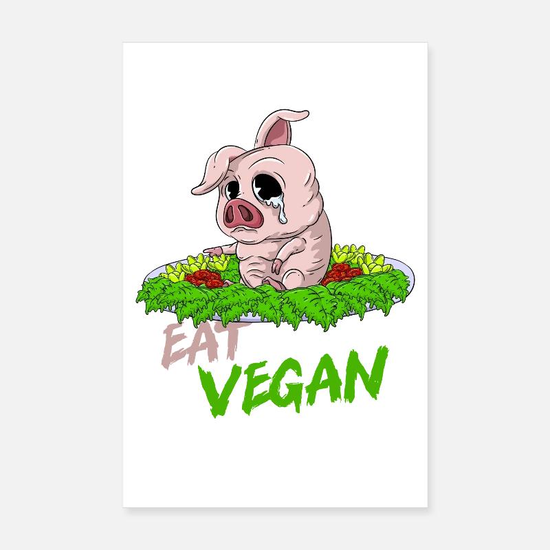 MANGER VEGAN Cochon triste dans l’assiette Poster 20 x 30 cm