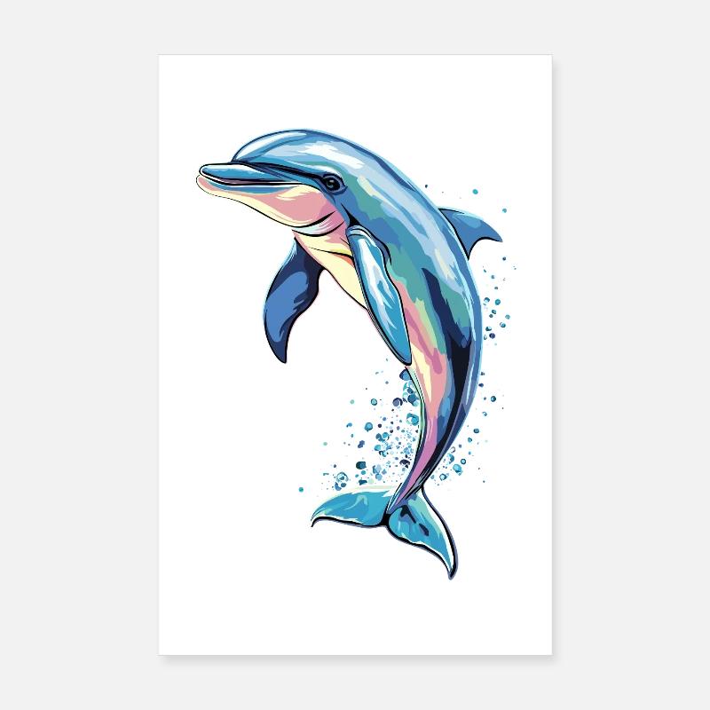 Dolphin Diver Dolphins Ocean Cute Dolphins Dolphin Poster 8" x 12" (20x30 cm)