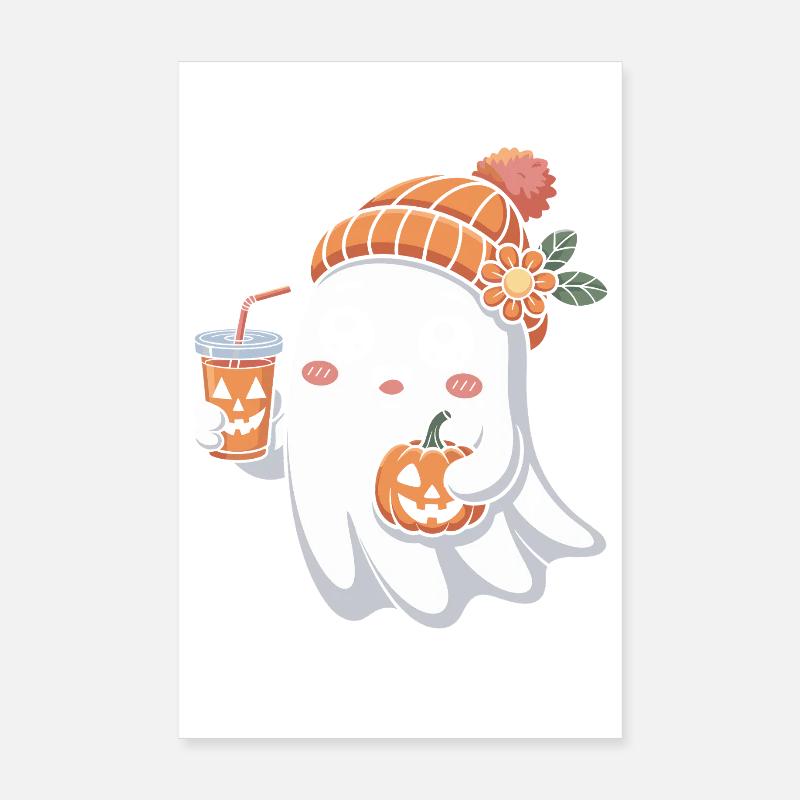 Ghost Halloween Pumpkin Latte Fun Poster 20 x 30 cm