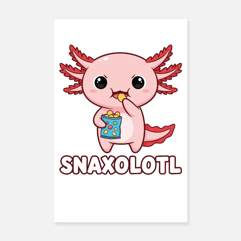 Mignon axolotl rose mangeant des chips - Poster 20 x 30 cm - blanc