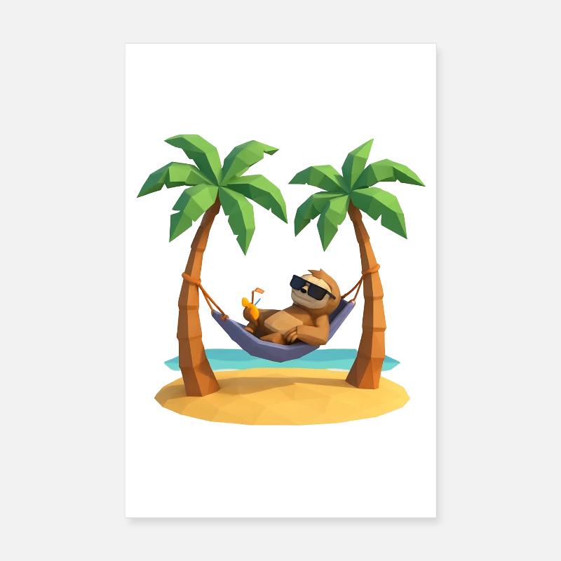 Relaxed sloth in hammock on the beach between Poster 8" x 12" (20x30 cm)