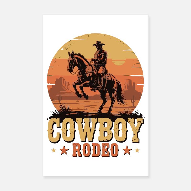 Cowboy Rodeo - Wild West Sunset Design Poster 8" x 12" (20x30 cm)
