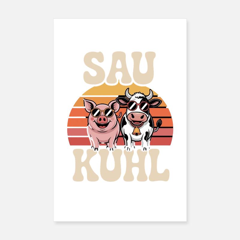 Sew Cool Drôle Sow Et Vache Coucher De Soleil Poster 20 x 30 cm