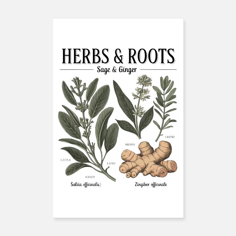 Herbs & Roots – Sage & Ginger Poster 8" x 12" (20x30 cm)