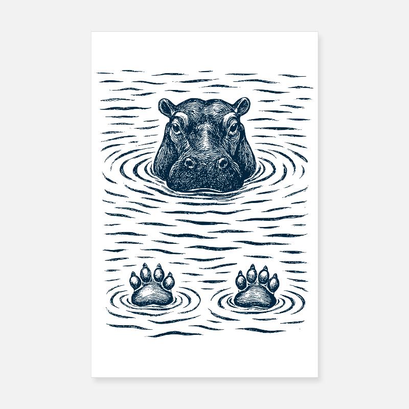 Hippopotame réfrigéré dans l’eau Poster 20 x 30 cm