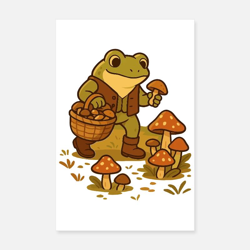 Grenouille avec panier à champignons – Mushroom Picker Frog - Poster 20 x 30 cm - blanc