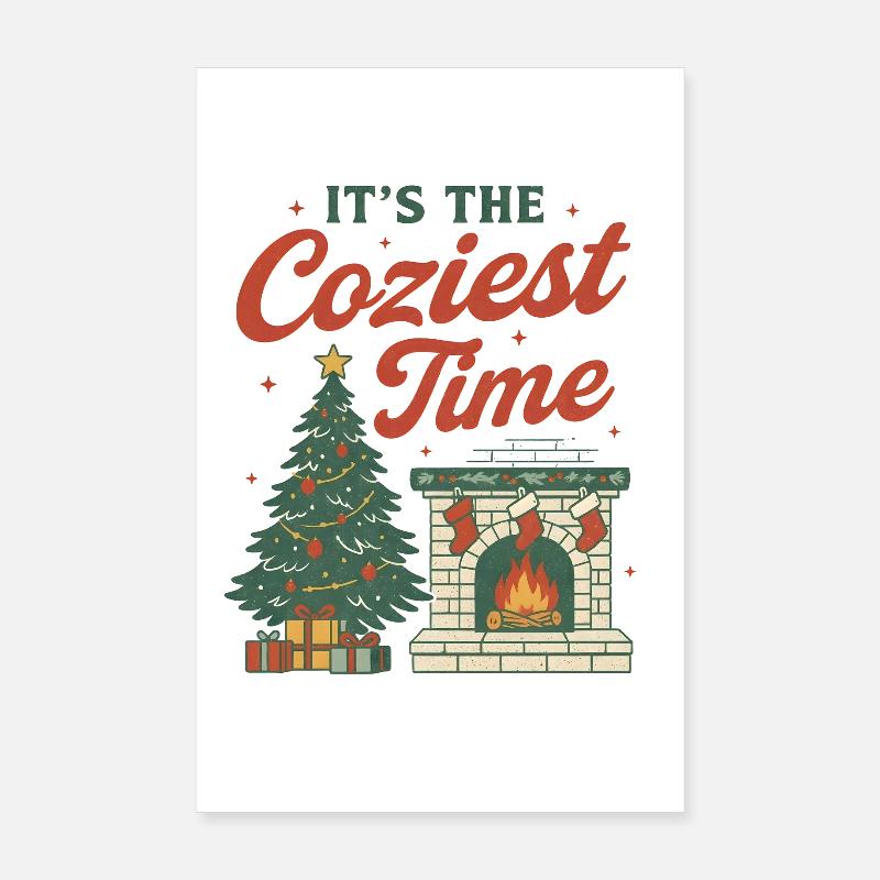 Cozy Christmas Fireplace & Tree Design Poster 20x30 cm