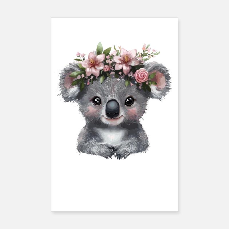 Koala avec illustration de couronne de fleurs Poster 20 x 30 cm