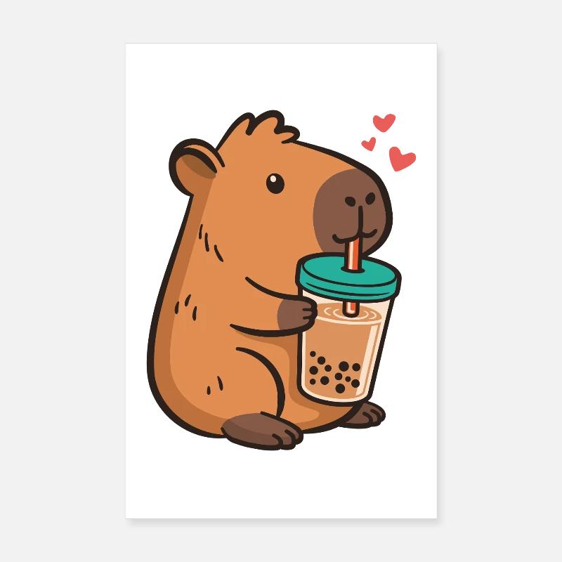 Capybara Bubble Tea Kawaii Boba Tee Milchtee Poster 20x30 cm