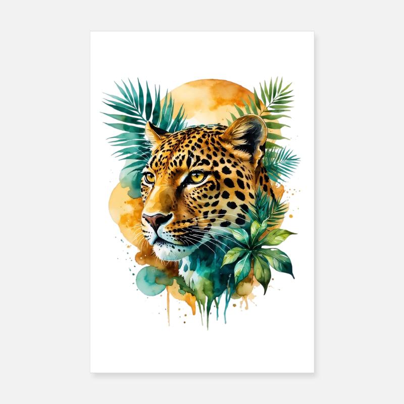 Wasserfarbener Leopard im Dschungel Poster 20x30 cm