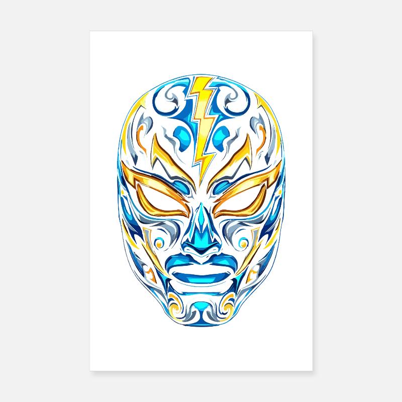 Masques Flash Lucha Bleu Néon Or Poster 20 x 30 cm