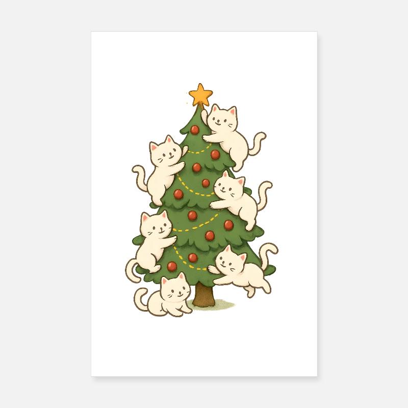 Chat, Arbre de Noël, Whimsy, Chatons Poster 20 x 30 cm
