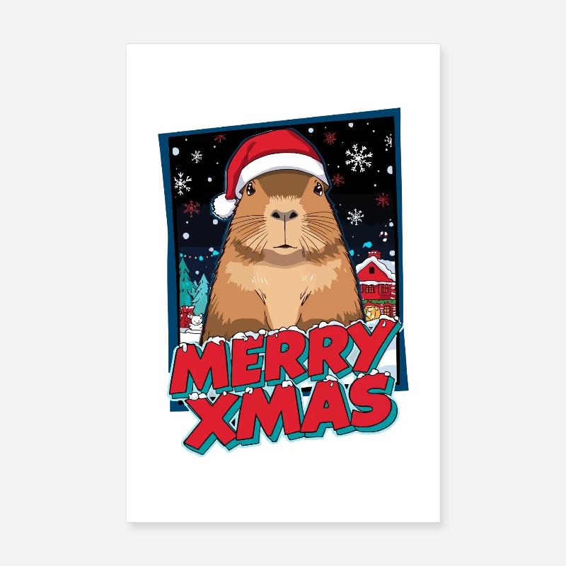 Capybara avec chapeau de Père Noël Poster 20 x 30 cm