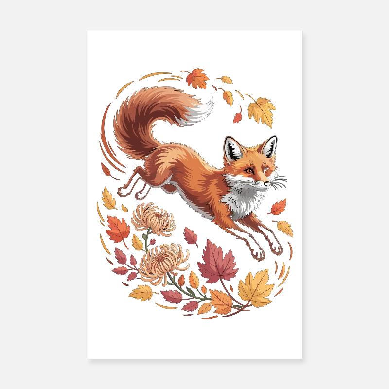 Fuchs mit Herbstblättern Poster 20x30 cm