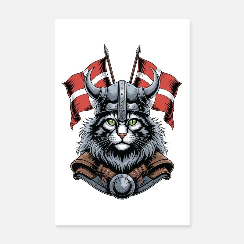 Viking Cat with Helmet Poster 8" x 12" (20x30 cm)