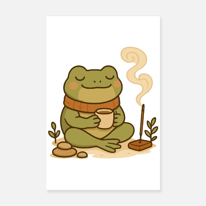 Mindful frog with tea & incense sticks Poster 8" x 12" (20x30 cm)