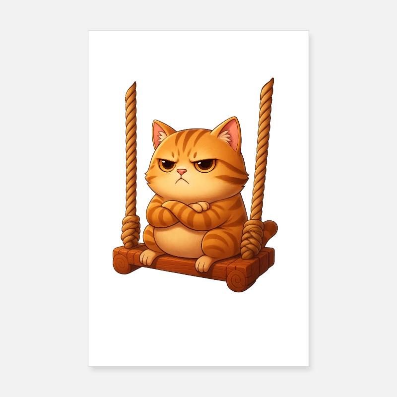 Grim Cat on Swing Cartoon Playground Poster 8" x 12" (20x30 cm)
