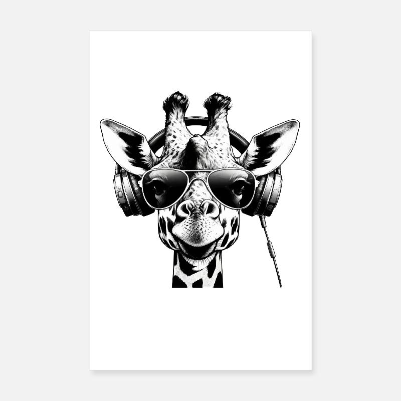 Giraffe DJ Stil Kopfhörer Sonnenbrille Poster 20x30 cm