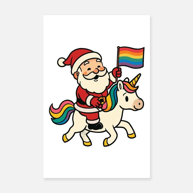 Süßer Weihnachtsmann reitet Einhorn mit Regenbogen Poster 20x30 cm