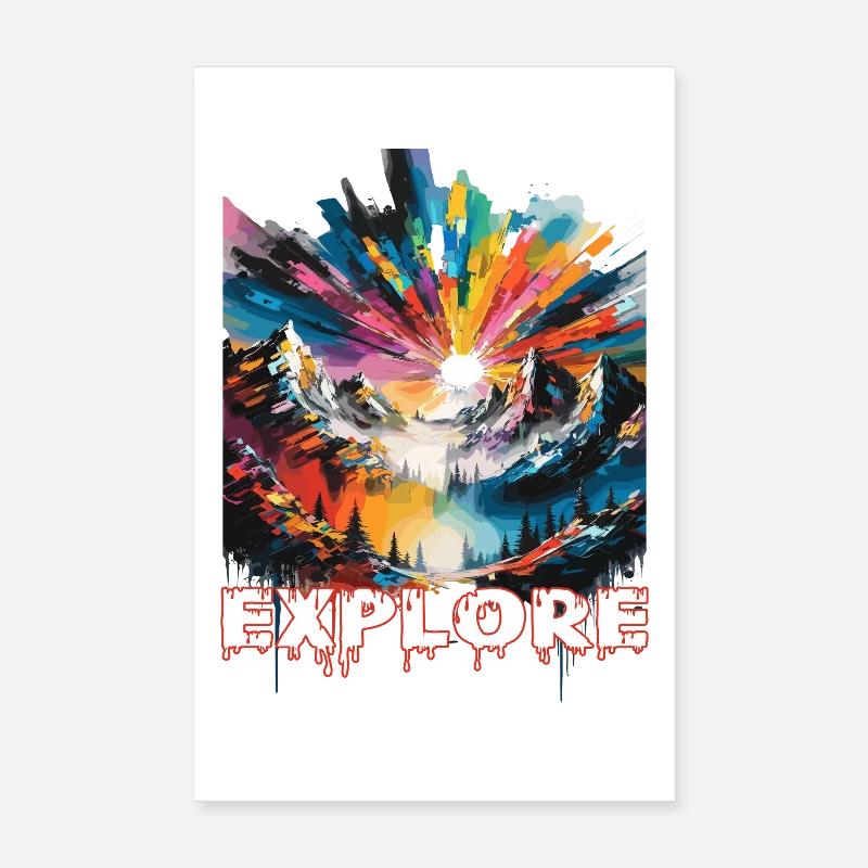 Paysage coloré avec imprimé « Explore » Poster 20 x 30 cm