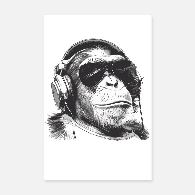 Affe DJ mit Kopfhörern Poster 20x30 cm