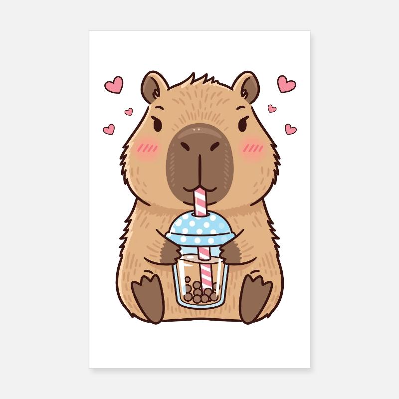 Capybara Bubble Tee Kawaii Poster 20x30 cm