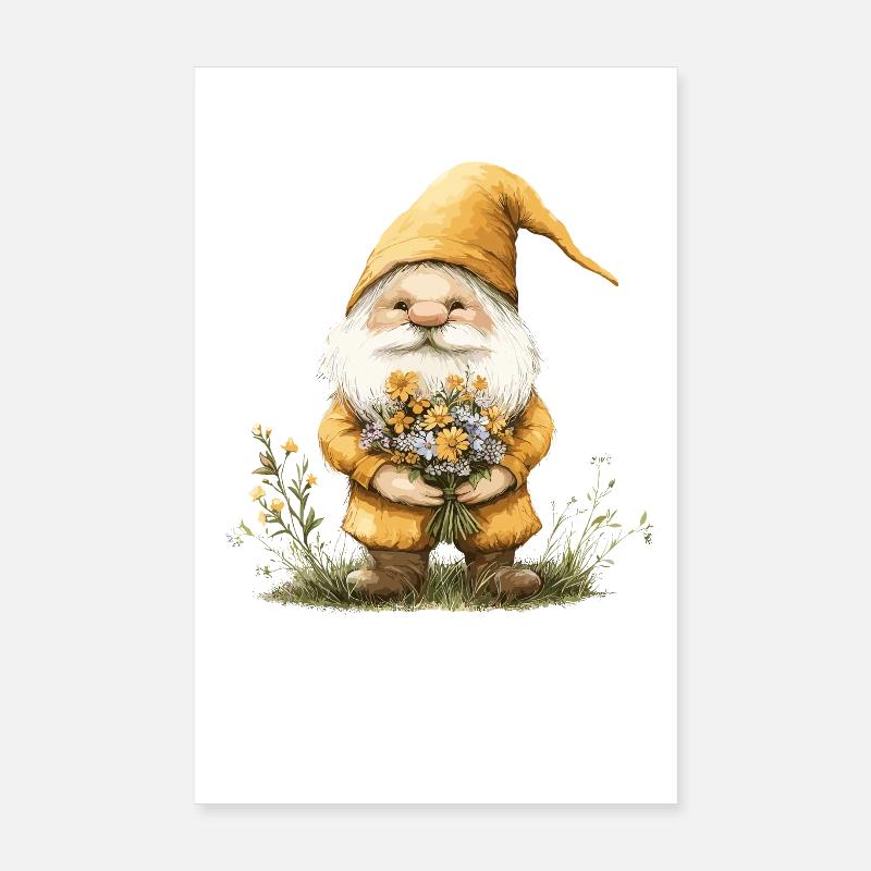 Gnome avec panier de fleurs Poster 20 x 30 cm